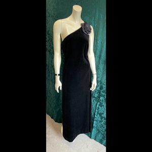 Black Velvet Gown One Shoulder with Rose